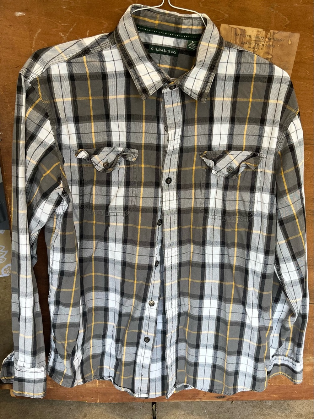 G.H. Bass & Co. Gray, Beige & Yellow Plaid Flannel Button-Down Shirt